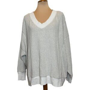 American Eagle‎ Oversized V-Neck Waffle Knit Sweater Womens L Beige/Cream Cotton